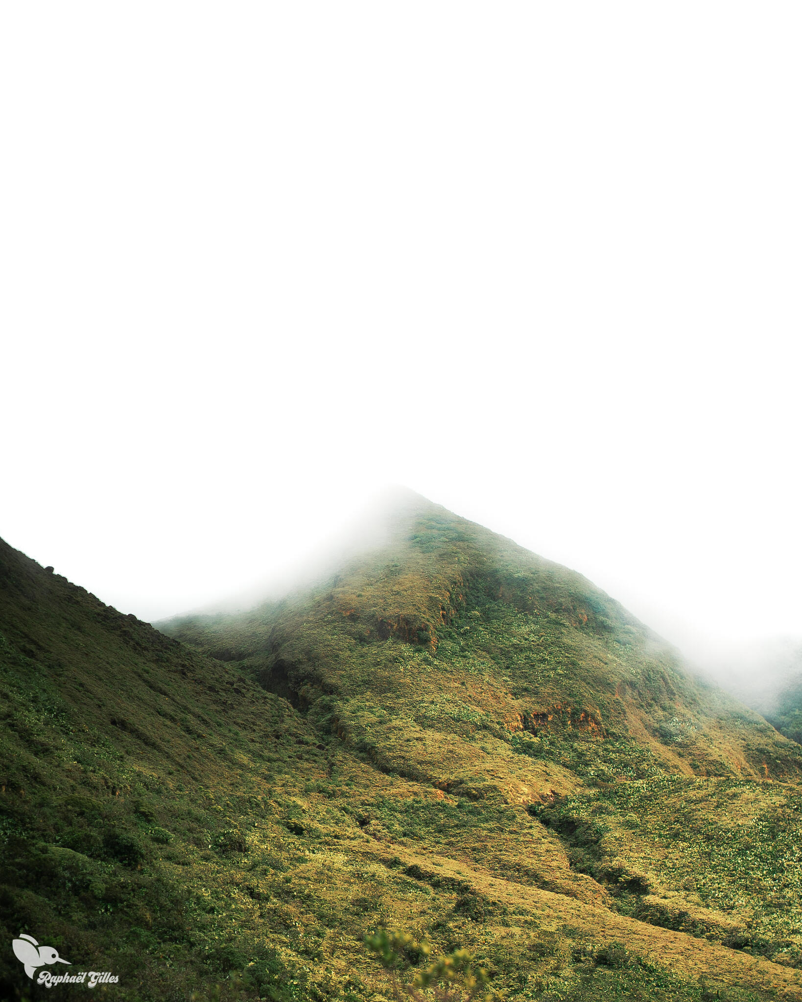 Une montagne dans la brume.