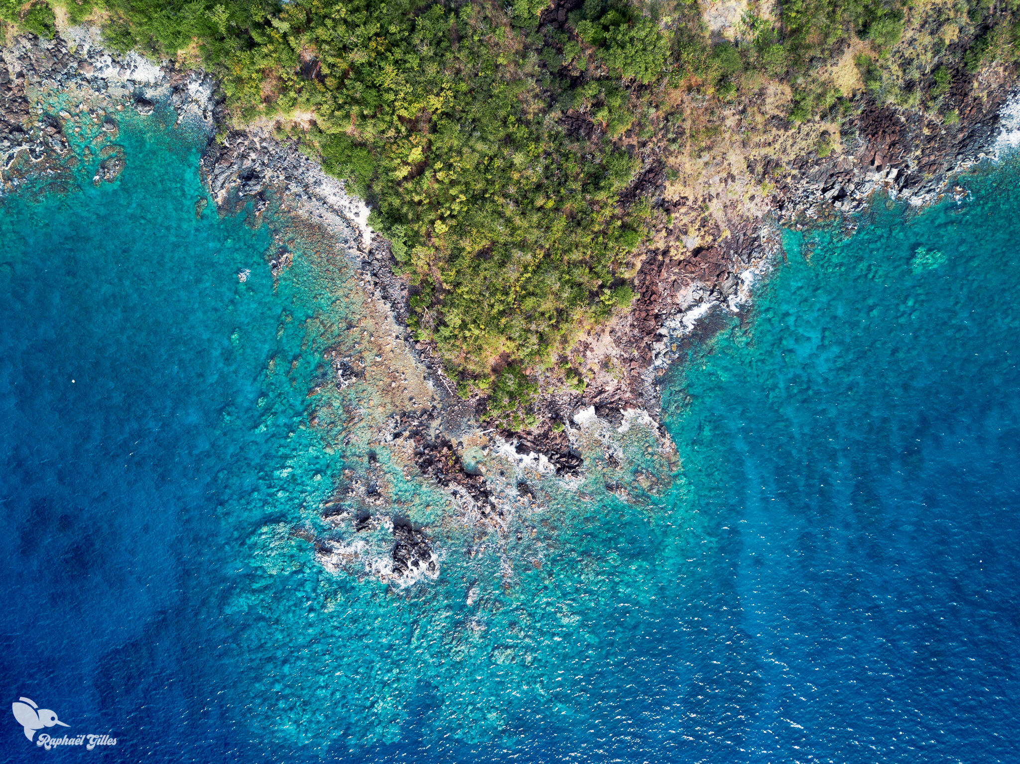 Photo prise au drone.
Plongée sur la côte de la mer des Caraïbes.